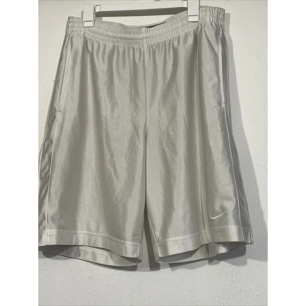 Nike BASKETBALL WHITE Shorts White Swoosh Workout Gym Sz L MEN’S